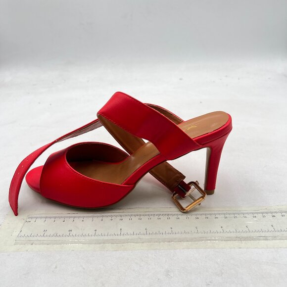 XYD Red High Heel Slingback Sandal Open Toe Buckled Cross Ankle Strap Dress Shoe - Picture 2 of 8